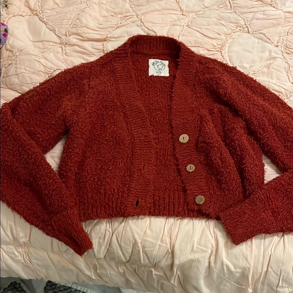Free People Cozy Red Knit Cardigan